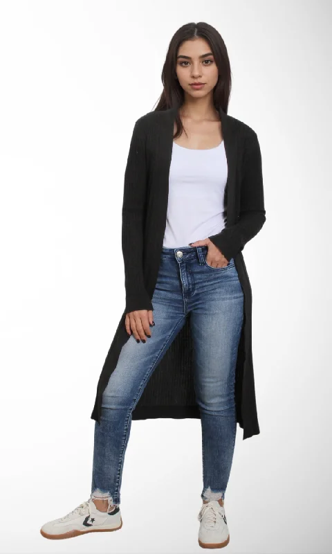 Women Knitted Cardigan (Dark Grey) Real Fur Shearling Chenille