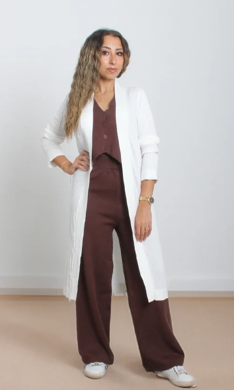 Women Knitted Cardigan (White) Chenille Brocade Lace