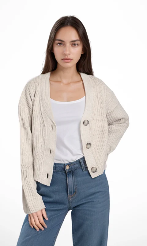 Original Women Ribbed Cardigan (Beige) Plaid Cardigan Polka Dot Checkered
