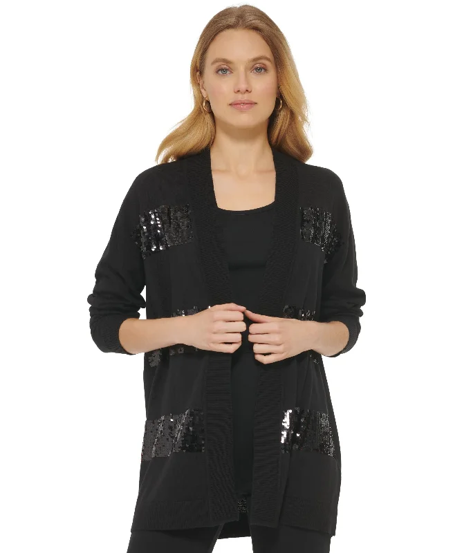 Women's Sequin-Stripe Long-Sleeve Cardigan Long Cardigan Short Cardigan Medium Cardigan