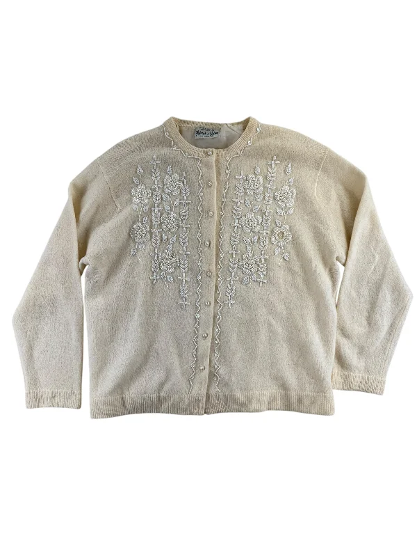 1950s Frederick and Nelson Beaded Lambswool Cardigan XL Boxy Cardigan Fitted Cardigan A-Line 1950s Frederick and Nelson Beaded Lambswool Cardigan XL Boxy Cardigan Fitted Cardigan A-Line
