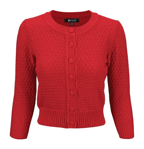 3/4 Sleeve Cute Pattern Cropped Cardigan Sweater Silk Blend Satin Velvet