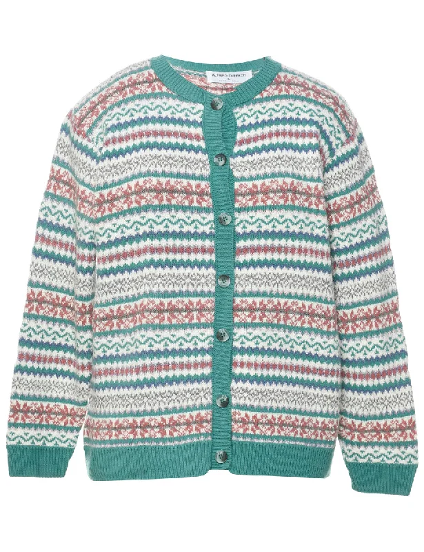 Alfred Dunner Cardigan - L Houndstooth Herringbone Solid