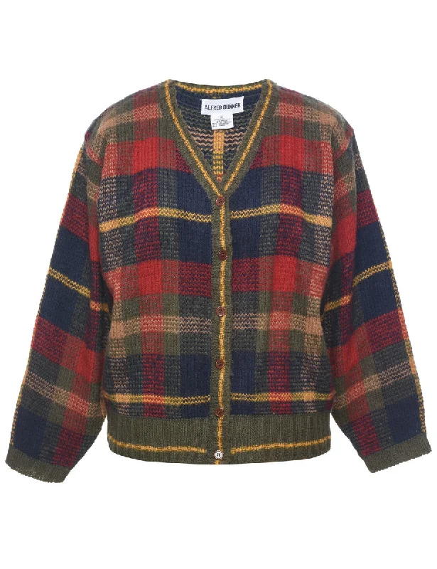 Alfred Dunner Checked Cardigan - M Collared Crew Neck Turtle Neck