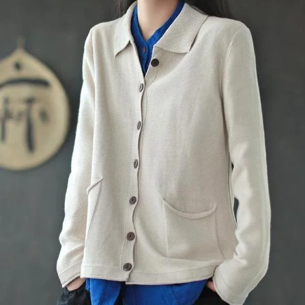 All-match Knitted Turn-down Collar Pockets Cardigan Chenille Blend Fleece Blend Nylon Blend All-match Knitted Turn-down Collar Pockets Cardigan Chenille Blend Fleece Blend Nylon Blend