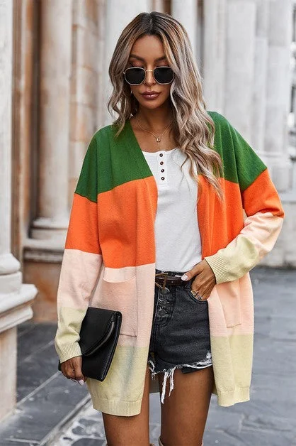 Block Open Front Cardigan Patchwork Embroidered Appliqued