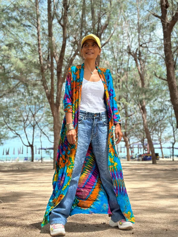 Tie Dye Cardigan Hooded Caped Shawl Collar