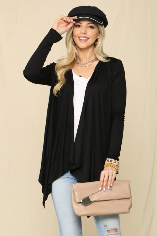 Celeste Full Size Open Front Knit Cardigan Stylish Fashionable Trendy