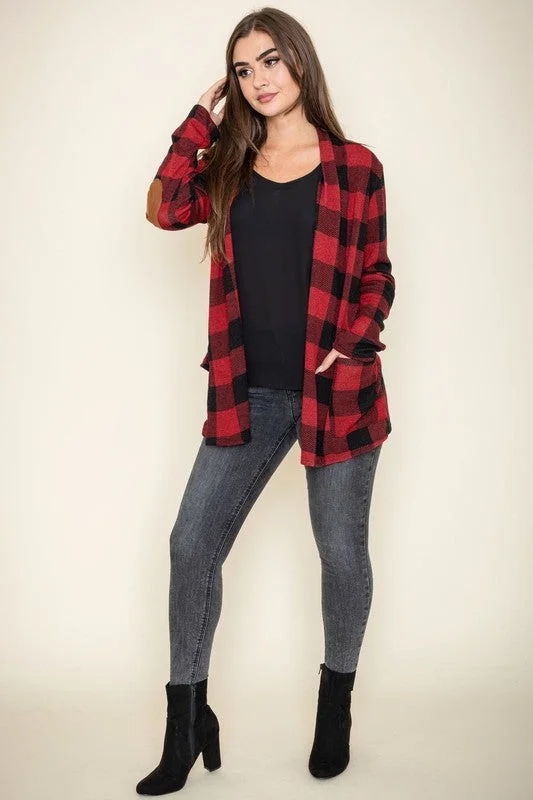 Checkered Elbow Patch Cardigan Modern Contemporary chic