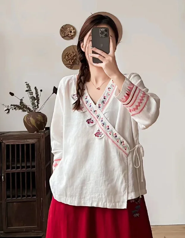 Chinese Style Embroidery Hanfu Cardigan Chenille Blend Fleece Blend Nylon Blend