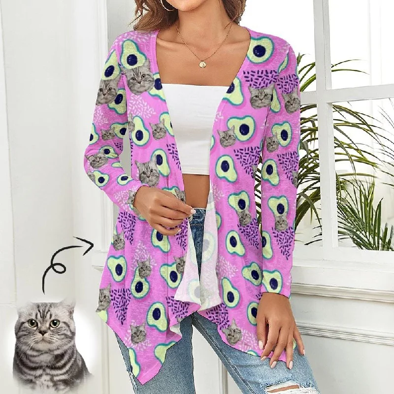 Custom Face Cat Avocado Women's Knitted Cardigan Long Sleeve Open Front Cover Ups Tops Gift for Her Crew Neck V-Neck Turtle Neck Custom Face Cat Avocado Women's Knitted Cardigan Long Sleeve Open Front Cover Ups Tops Gift for Her Crew Neck V-Neck Turtle Neck
