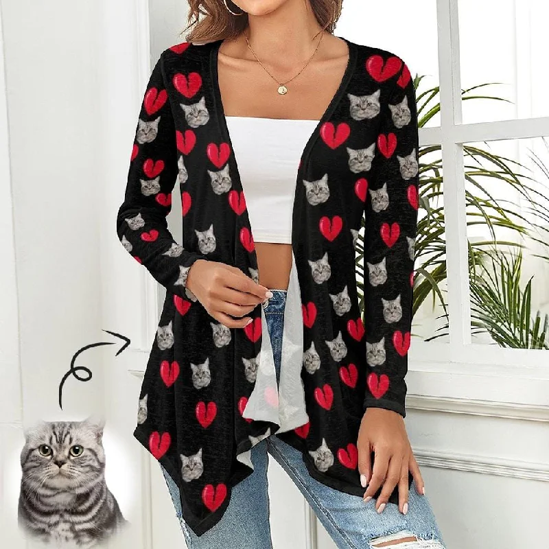 Custom Face Cat Love Heart Women's Knitted Cardigan Long Sleeve Open Front Cover Ups Tops Gift for Her Long Cardigan Short Cardigan Medium Cardigan Custom Face Cat Love Heart Women's Knitted Cardigan Long Sleeve Open Front Cover Ups Tops Gift for Her Long Cardigan Short Cardigan Medium Cardigan