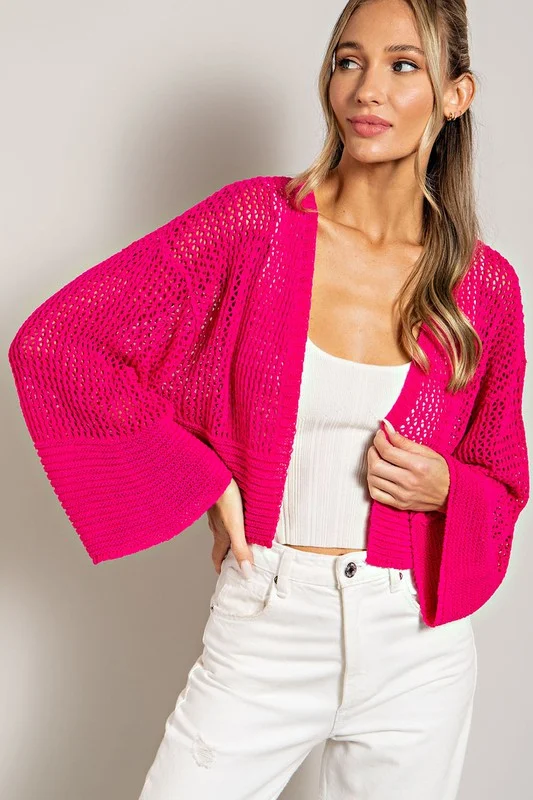EYELET KNIT CARDIGAN Cashmere Blend Cotton Blend Poly Blend