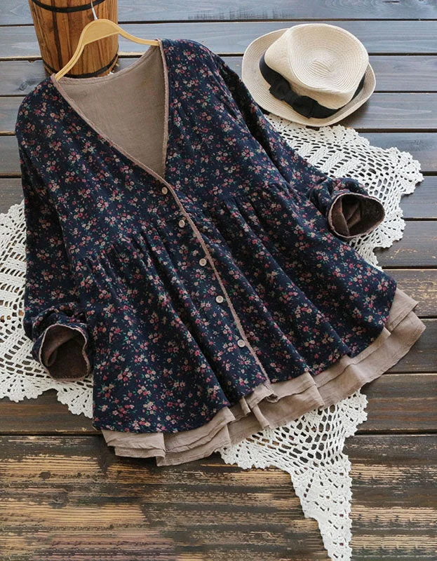 Fake-two-piece Loose Floral Long-sleeved Cardigan Asymmetrical,ymmetric Pencil Cardigan Fake-two-piece Loose Floral Long-sleeved Cardigan Asymmetrical,ymmetric Pencil Cardigan