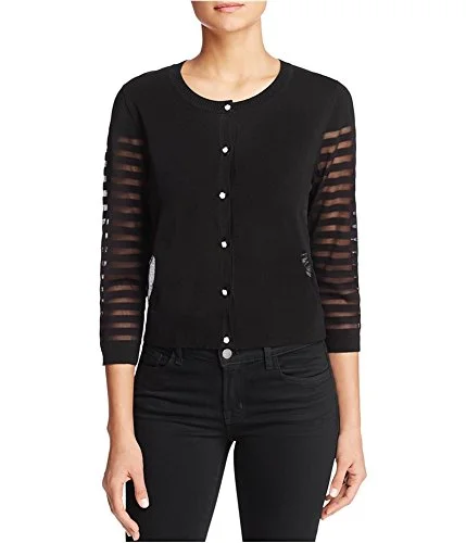 Finity Womens Sheer Mesh Cardigan Top Black L Fleece Cardigan Nylon Polyester