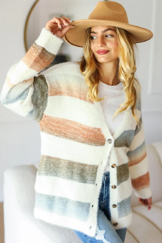Haptics Full Size Button Down Stripe Soft Fuzzy Sweater Cardigan Welt Pockets Slit Pockets Flap Pockets Haptics Full Size Button Down Stripe Soft Fuzzy Sweater Cardigan Welt Pockets Slit Pockets Flap Pockets