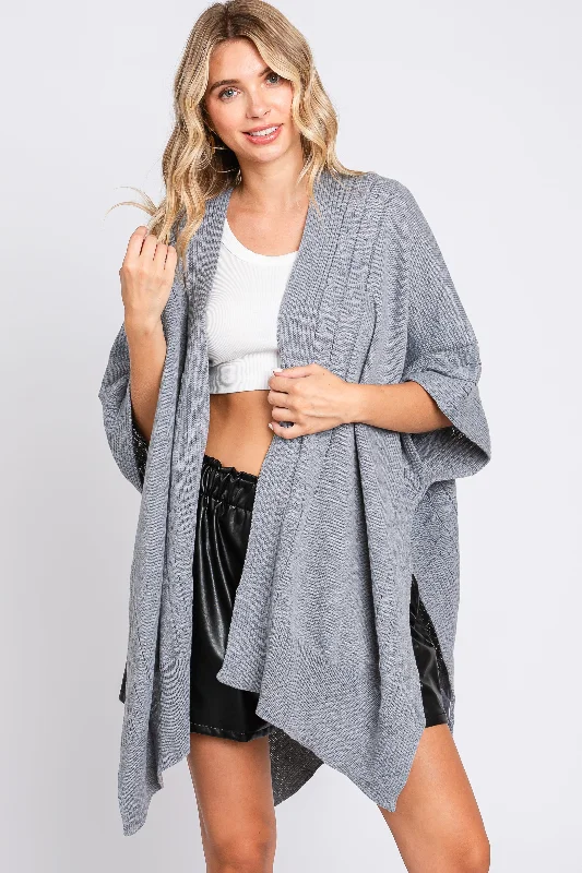 Heather Draped Cable Knit Dolman Sleeve Cardigan Zippered Buttoned Snapped