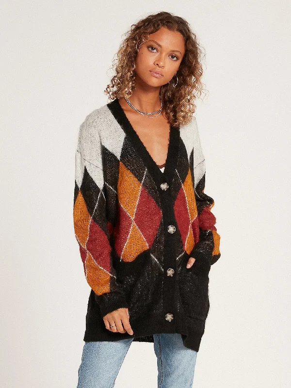 Knitty City Cardigan - Black Combo Embroidered Appliqued Beaded