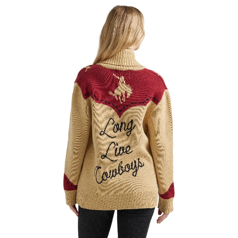 Wrangler Long Live Cowboys Cardigan Real Fur Shearling Chenille