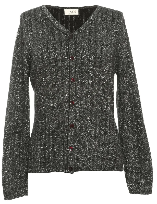 Lurex Cardigan - M Solid Print Embellished