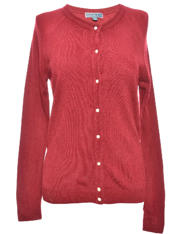 Maroon Karen Scott Cardigan - L Seamless Knitted Crochet