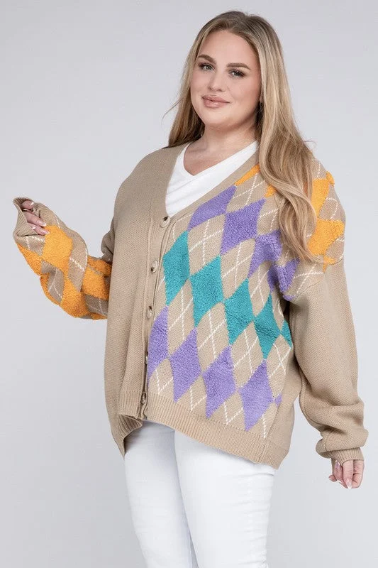 Plus V Neck Button Front Cardigan Casual Formal Business