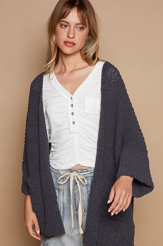 POL Open Front Sweater Cardigan with Pockets Fitted Loose Oversized