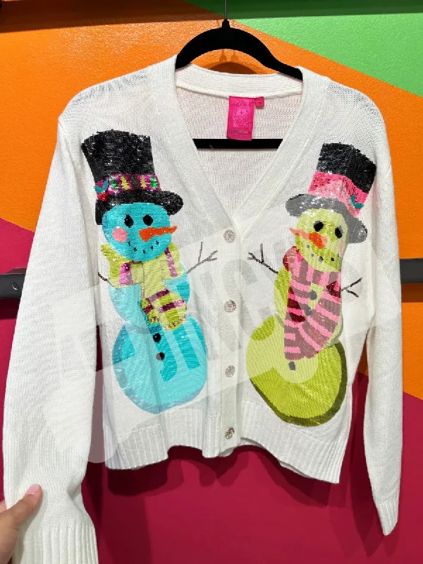 QUEEN OF SPARKLES | White Snowmen Cardigan Faux Fur Fabric Real Fur Fabric Shearling Fabric QUEEN OF SPARKLES | White Snowmen Cardigan Faux Fur Fabric Real Fur Fabric Shearling Fabric