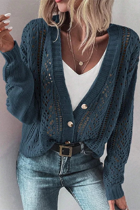 Real Teal Hollow Knit Drop Shoulder Cardigan Real Fur Shearling Chenille