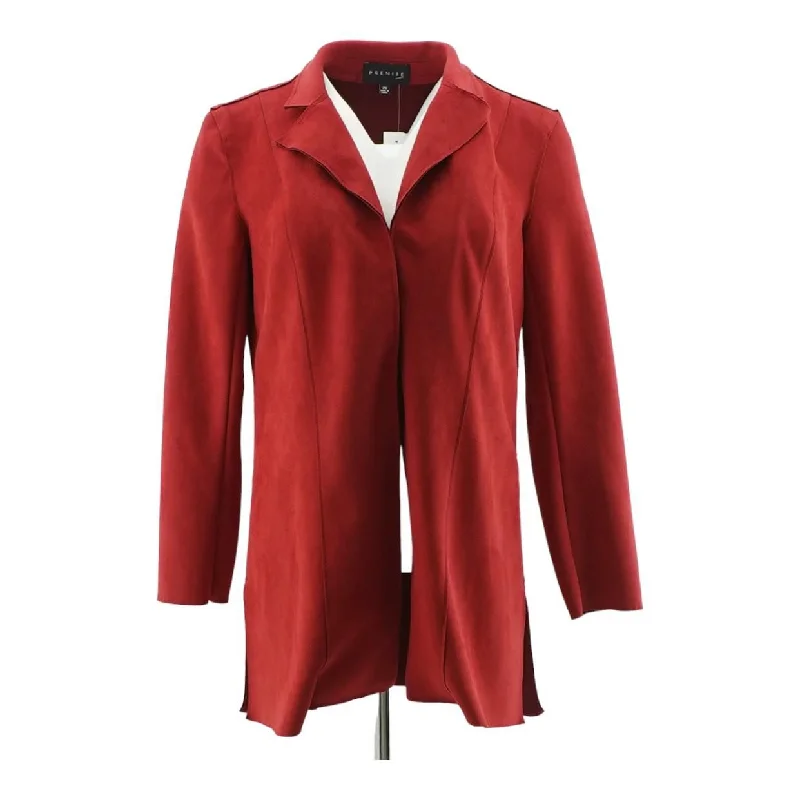 Red Solid Faux Leather Cardigan Machine Wash Dry Clean Hand Wash