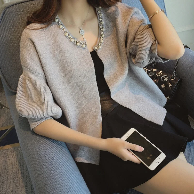 Spring Sweater Cardigan Silk Blend Satin Velvet
