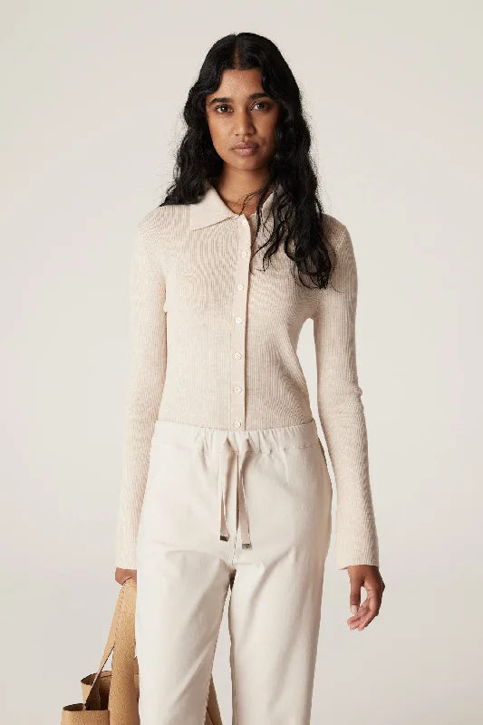 Superfine Rib Polo Cardigan - Wheat Iron Safe Non-Iron Wrinkle Free