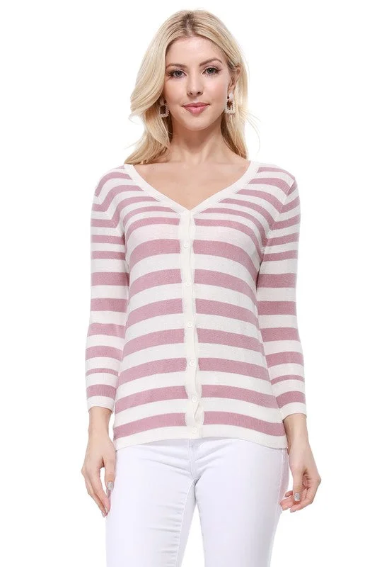 V Neck Striped Spandex Sweater Cardigan Cotton Fabric Linen Fabric Terry Fabric
