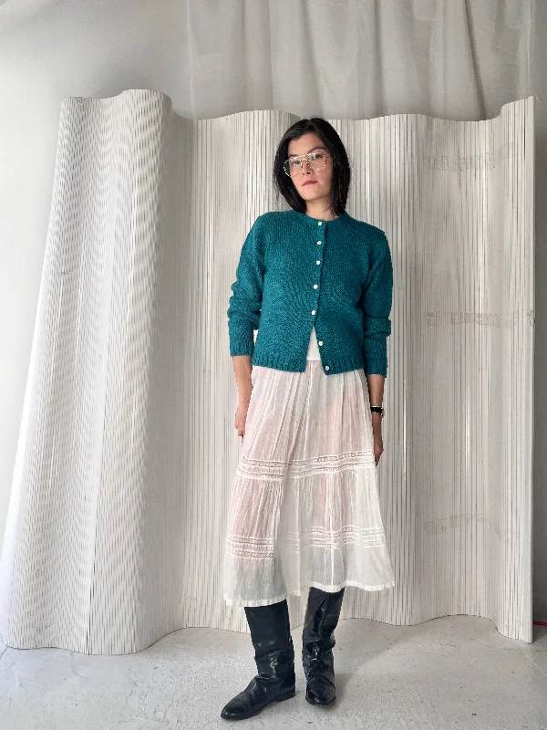 Vintage Teal Cardigan Velvet Chenille Corduroy