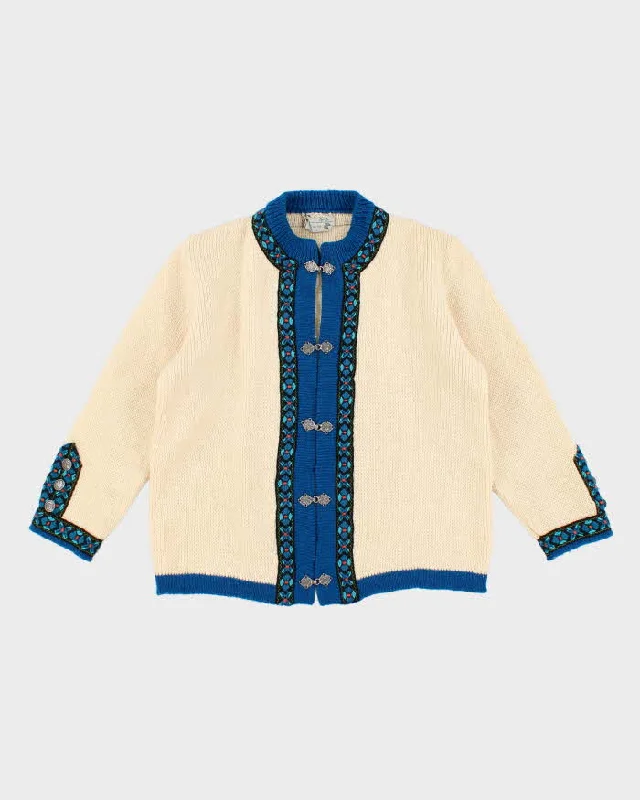 Vintage Women's Cream Norwegian style Knit Wool Cardigan - S Real Fur Shearling Chenille Vintage Women's Cream Norwegian style Knit Wool Cardigan - S Real Fur Shearling Chenille
