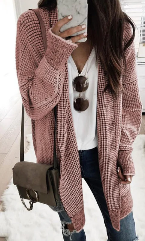 Rose Waffle Raglan Cardigan Print Jacquard Patchwork