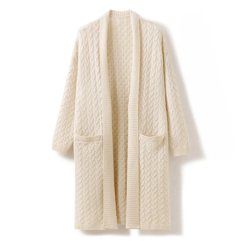 Winter Cashmere Mid-Length Knitted Cardigan Sweater Women's Loose Cashmere Cardigan Thin Thick Dense Winter Cashmere Mid-Length Knitted Cardigan Sweater Women's Loose Cashmere Cardigan Thin Thick Dense