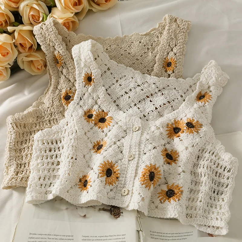 Women Sweet Cotton Cardigan Summer Floral Embroidery Sleeveless Buttons Front Crop Tops Beach Sweet Crochet French Style Cashmere Blend Cotton Blend Poly Blend Women Sweet Cotton Cardigan Summer Floral Embroidery Sleeveless Buttons Front Crop Tops Beach Sweet Crochet French Style Cashmere Blend Cotton Blend Poly Blend