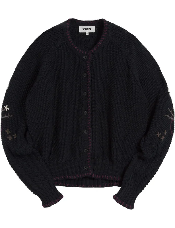 YMC Lotus Cardigan Black Open Front Closed Front Wrap Front