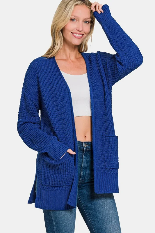 Zenana Waffle Open Front Sweater Cardigan Soft Cozy Warm